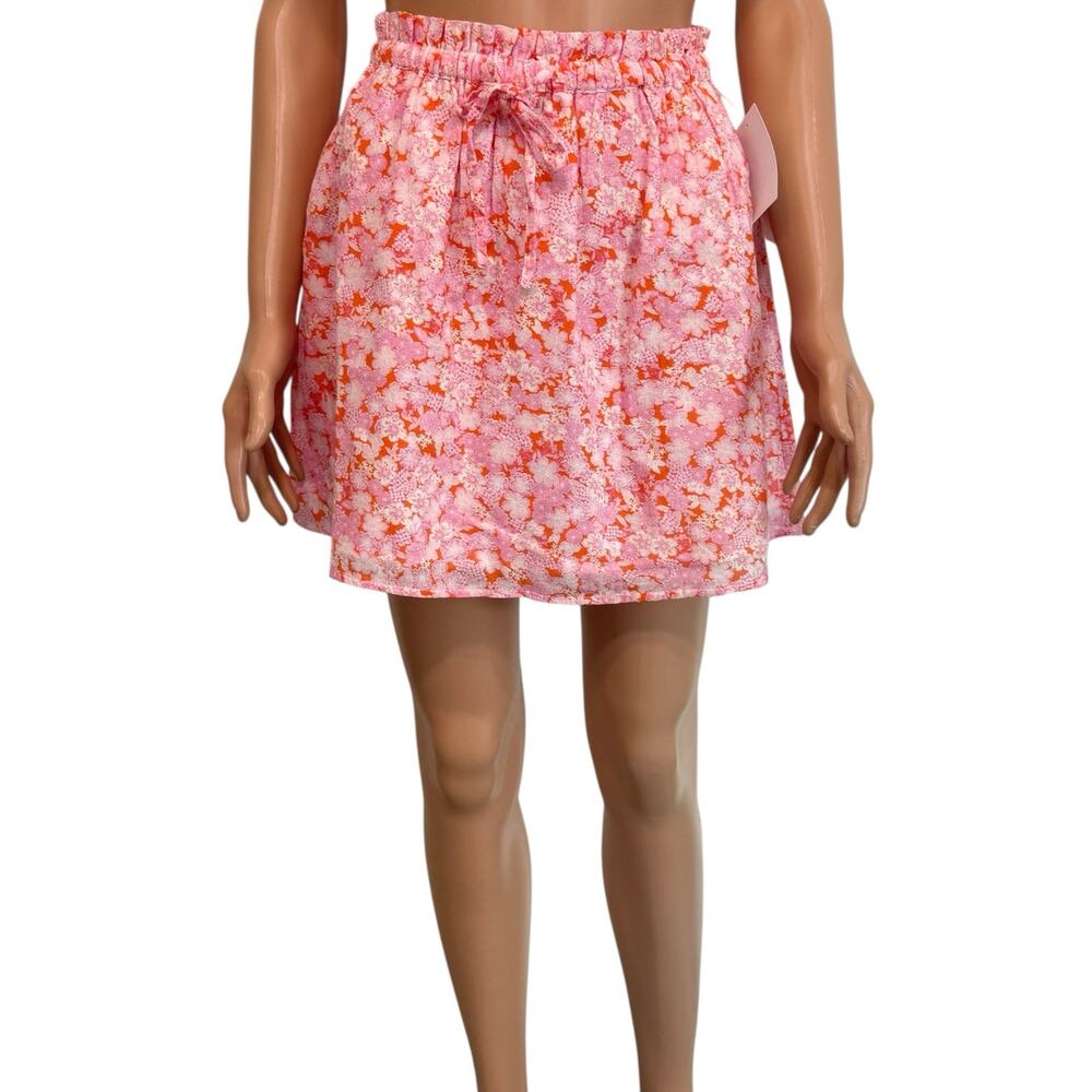 Abound XS cotton lined elastic cinch waist tie floral mini skirt SK 3129
